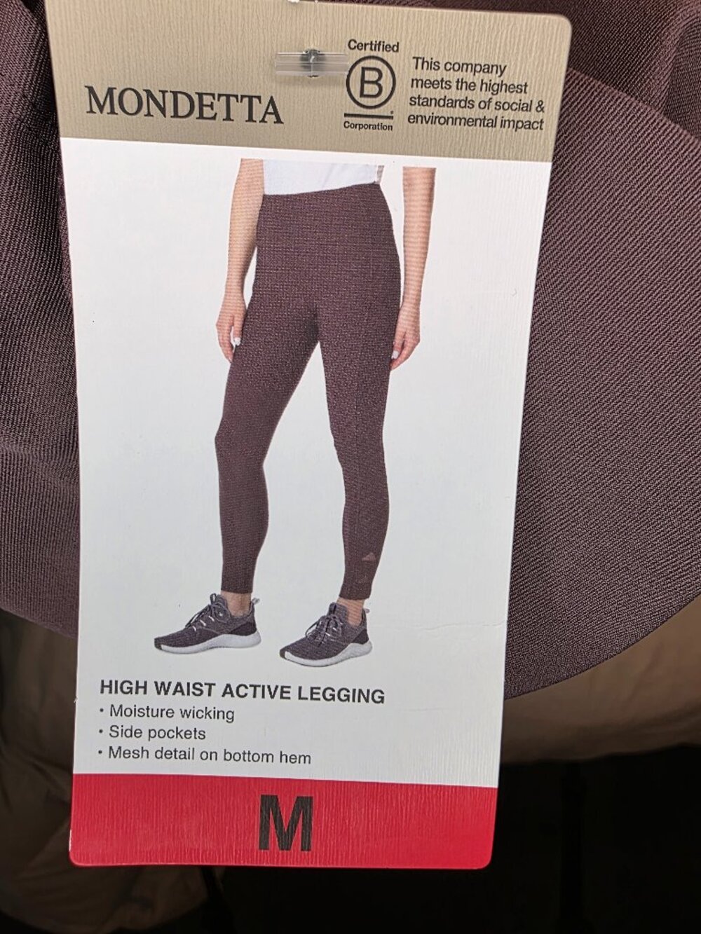 NWT Mondetta Purple High Waist Active Legging, Pockets, Mesh Detail, Size M
